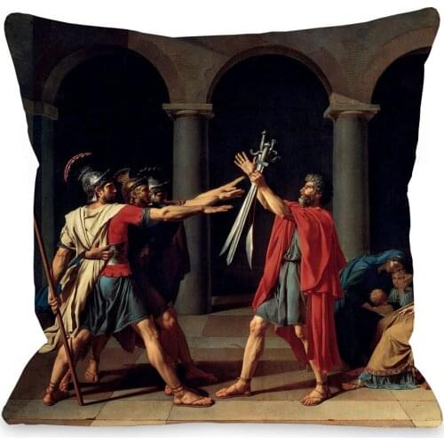 The Oath of Horatii Cushion Covers Jacques Louis David The Coronation of Napoleon Pillow Case Linen Polyester Sofa Decoration