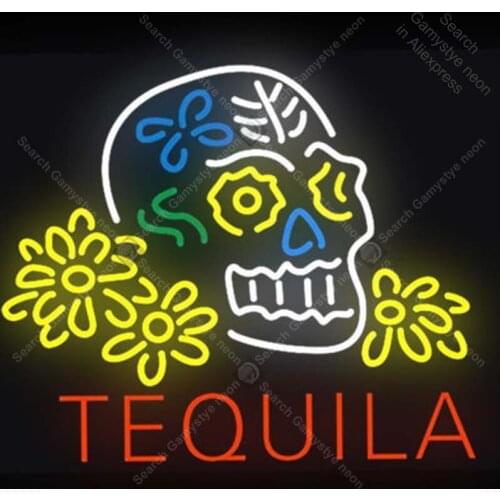 Neon Signs Gift TEQUILA Skull flowers Hom room Wall Advertising Sign Neon Bar Sign Neon lamps Personalized Night Art lamps