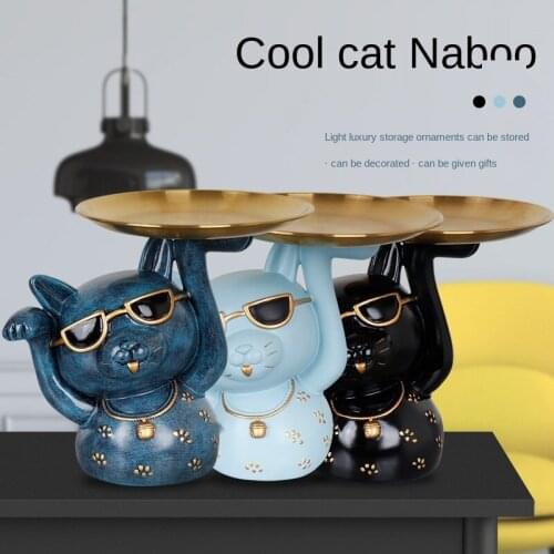 Nordic Multi-functional Creative Fortune Cat Tray Resin Home Living Room Xuanguan Key Jewelry Collection Ornaments