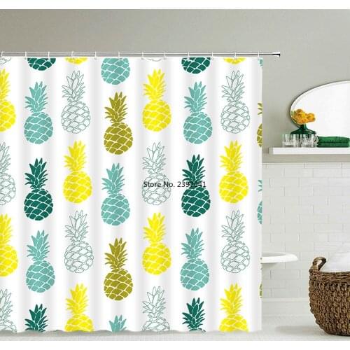 Fresh Pineapple Shower Curtain 3D Bath Screen Waterproof Fabric Bathroom Decoration Large Size 240X180 With Hook Shower Curtains