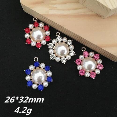 New Arrival 30PCs 26*32MM Crystal Rhinestone Pearl Paved Sunflower DIY Jewelry Findings Ornament Accessory Necklace Pendants