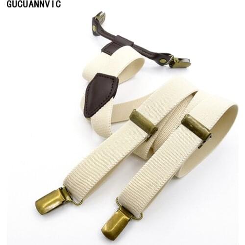 Original retro pure color English 4 clip strap Black and beige suspenders bronze CLIP braces Men and women in general Adjustable