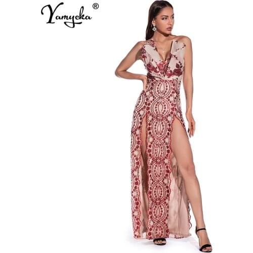 Sexy evening Dresses for women party vintage Red Maxi sequin Summer dress night club Backless woman wrap bodycon dress vestidos