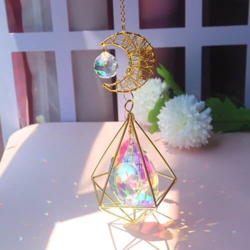 Sun Moon Love Heart Longan Catcher Double-pointed Crystal Wind Chimes Pendant Jewelry Handmade Diamond Hanging Room Window Decor
