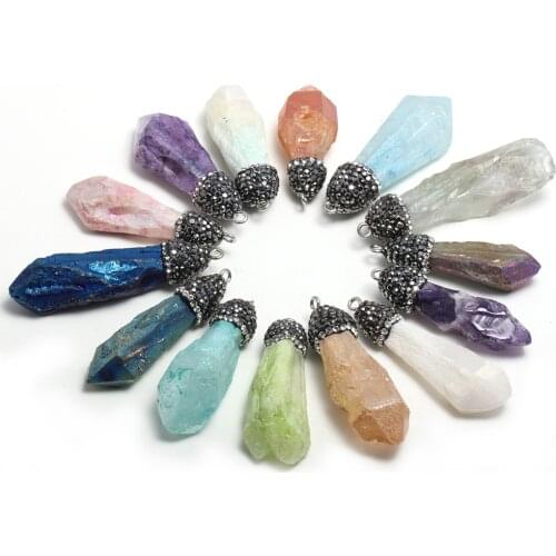 Natural Crystal Stone Pendants Irregular Raw Original Colorful Crystal Stone Charms for Jewelry Making Necklace Bracelet Gift