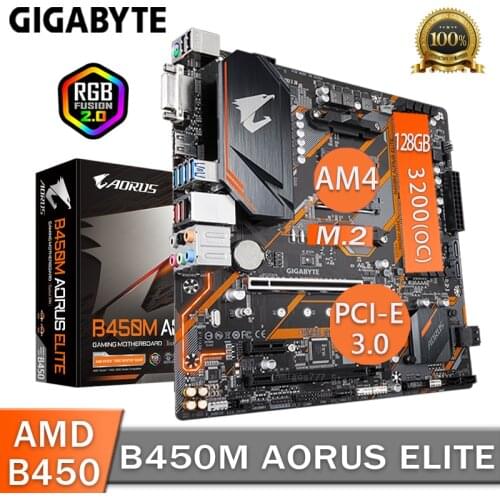 Socket AM4 Gigabyte B450M AORUS ELITE Motherboard DDR4 128GB PCI-E 3.0 DVI USB3.1 Gen1 M.2 SSD Desktop AMD B450 Placa-Mãe AM4