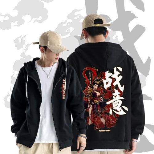 Spring Autumn Mens Jackets Zip-Up Long-Sleeved Hooded Sweater Black Print Coat Warm Overwear Outdoor