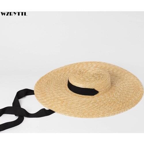 Wholesale Dropshipping Summer Wide Brim Big Hat New Fashion Beach Straw Hat Kentucky Derby UV Protect Sun Hat Adjust 56-60cm