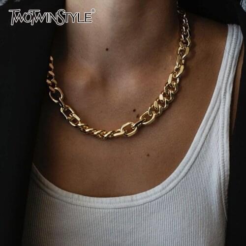 TWOTWINSTYLE Casual Solid Chain Necklace For Women Korean Fashion Minimalist Gold Necklaces Woman New Accessories 2021 Style New