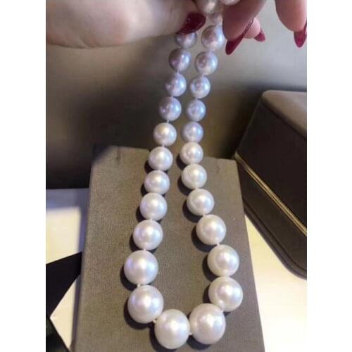 Gorgeous AAA round 12-13 mm white pearl necklace 18inch 36" Yellow clasp