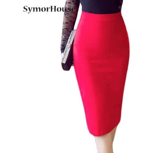 S-5XL Women Pencil Long Skirts 2021 High Waist Casual Summer Sexy Skirts Slim Red Office Lady Work Wear Plus Size Black Skirt
