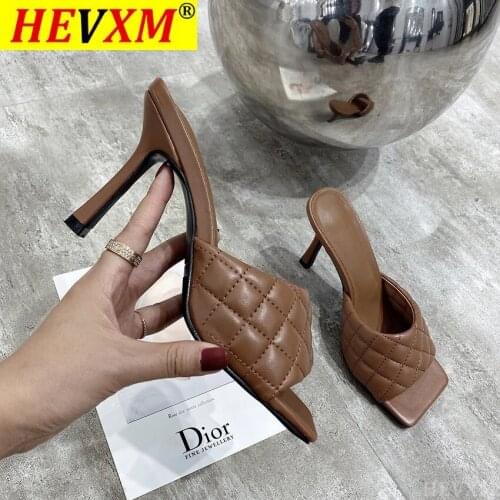 2021 Brand Design Women Elegant Square Sandaly Toe Thin High Heels 9CM Summer Outdoor Beach Shoes Gladiator 9CM Ladies Sandals