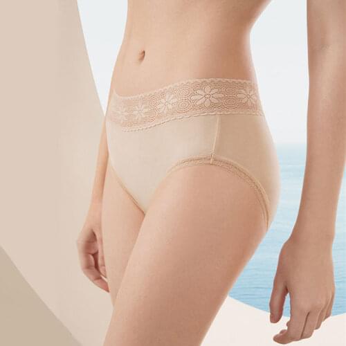 4 PACK Womens 100% real silk midde rise lace waist panties briefs Underwear Lingerie size M L XL 1033