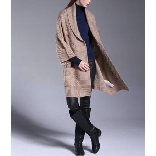 Wool alpaca blend knit womens fashion elegant boutique long cardigan sweater coat 3quarter sleeve one&over size