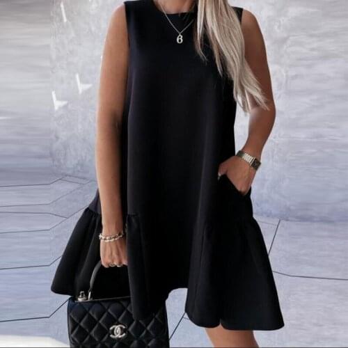 Office Lady O-Neck Mini Dress 2021 Summer Women Ruffles Sleeveless Slim Dress Casual Solid Loose Party Dress Streetwear Vestidos