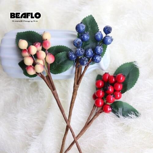 1 Bunch Christmas Artificial Blueberry Flower Bud Plastic Fake Flowers Decorative Wreath Berry For Wedding Home Party Decoration