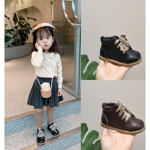 2020 New Winter Autumn Kids Girls Boots Fashion Ankle Rubber Martin Boots Boy Anti-Slippery Wearable Zip Flat Shoes Size 21-33Cm