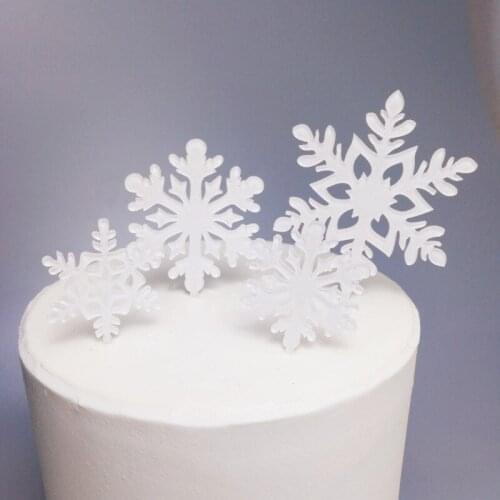 4PCS Snowflake ShapeTopper Dessert Cake Decoration White Sliver Acrylic Cake Plug Birthday Festival Party Cake Decoration