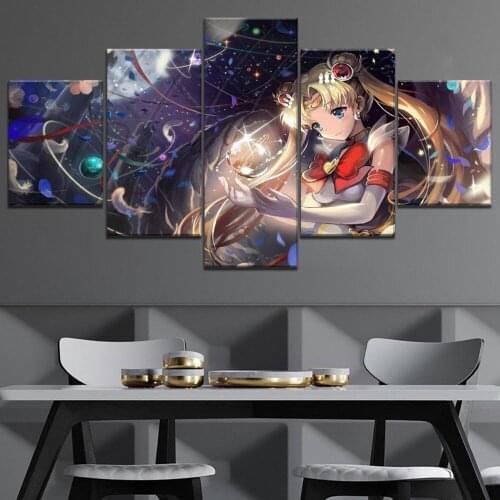5 Piece Wall Art Canvas Anime Manga Sailor Moon Rabbit Figure Poster And Prints Modern Home Decor In The Girls Room Decoration