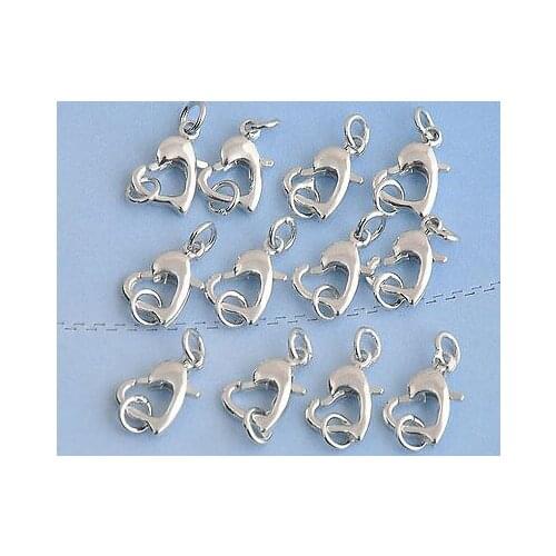50PCS Findings Making Jewelry Findings Repair Connector 925 Sterling Silver Heart Lobster Claw Clasps 11X11MM