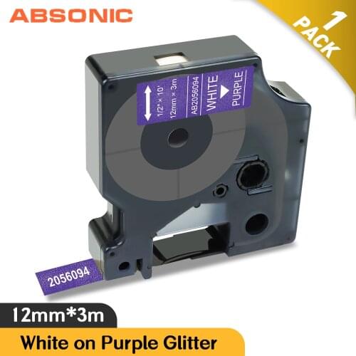 Absonic 2056094 Compatible for Dymo D1 COLORPOP 12mm Label Tape White on Purple Glitter for Dymo LabelManager 160 Label Maker