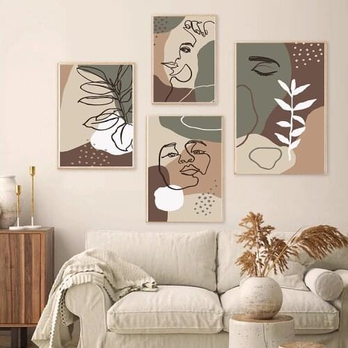 Abstract Face Art Leaves Painting Girl Face Minimalist Wall Art Canvas Poster Prints Nordic Picture Home Decor