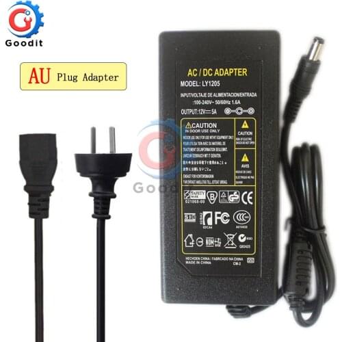 AU Plug Adapter AC 100-240V to DC 12V 5A Power Supply Adapter DC 2.1mm x 5.5mm Plug Power Supply for LED Strip Flexible Lights