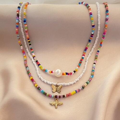 Bohemia Handmade Rainbow Beads Candy Shell Personality Multi-layer Satellite Necklace Womens Fashion Jewelry Necklace