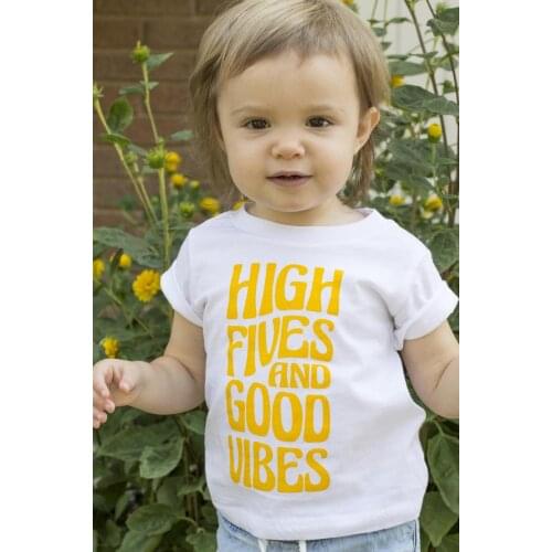 High Fives and Good Vibes Children Short Sleeve Tees Kids Boys Girls Funny T Shirt Toddler Casual White O-neck T-shirts Tops