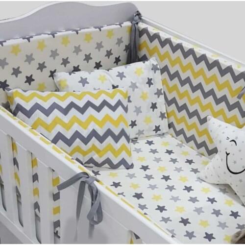 Baby Crib Protector Gray and Yellow Zigzag Crib Edge Protection and Duvet Cover Set mother baby products crib corner and edge protector