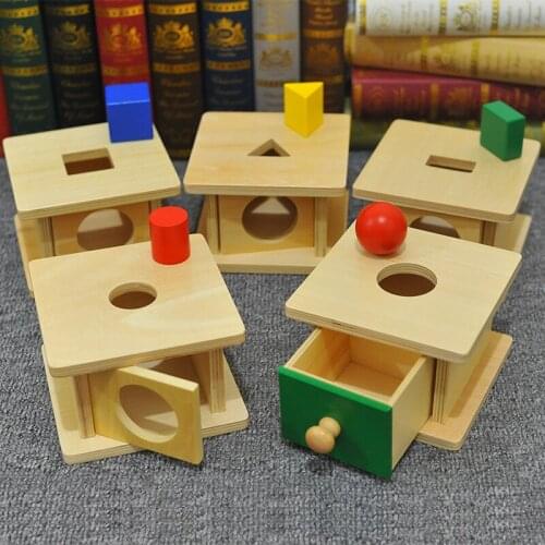 Montessori Early Learning Child Box With Round Three Shuttle Right Rectangular Cylinder Shape Pairing Blocks