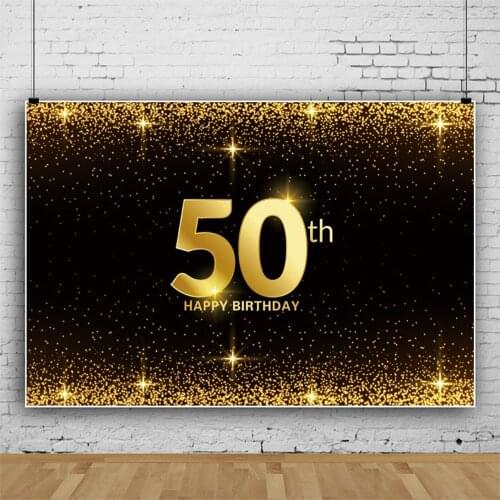 Golden Glitter Happy 50th Birthday Portrait Photography Backdrop Decor Party Photo Background Studio Photocall Props