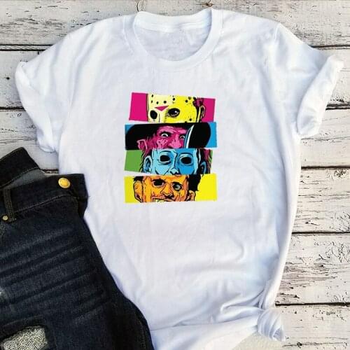 Halloween Horror Movie Tops Scary Movies Tee 2020 Fashion Tops Girl Print Graphic Tee Kawaii Print Friends Tshirt Women Funny