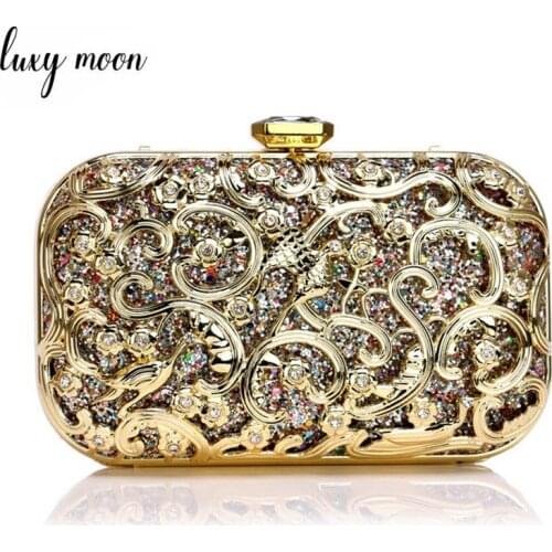 Hollow Out Style Women Evening Clutch Bags Sequined Wedding Party Clutches Chain Shoulder Bag High Quality Purse ZD1193