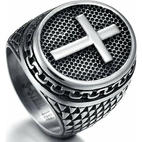 Vintage Pattern Cross Wide Face Ring Mens Biker Rock Finger Ring Jewelry Cocktail Party Night Club Finger Ring Gift