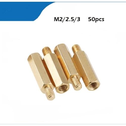 50Pcs M2*L+3mm M2.5/M3*L+6mm Hex head Brass Spacing Screws Threaded Pillar PCB Computer PC Motherboard StandOff Spacer