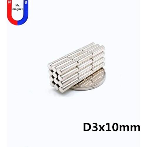 100pcs 3x10 mm Bulk Neodymium Fridge Warhammer Craft Magnets Dia 3mm x 10mm N35 Super Strong NdFeB Bar Cylinder Rod 3*10 mm