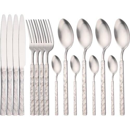 Matte Kitchen Vintage Tableware 304 Stainless Steel Dinnerware Set Knife Fork Tea Spoon Flatware Cutlery Set Party Silverware