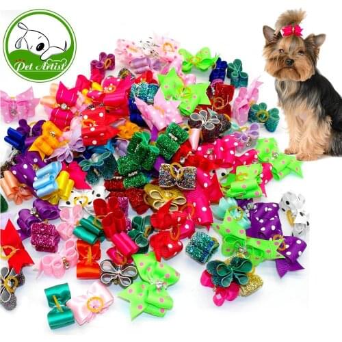 Cute Handmade Dog Hair Bows With Rubber Bands Small Bowknot Cat Puppy Grooming Accessories For Dogs Charms Gift Mix Styles