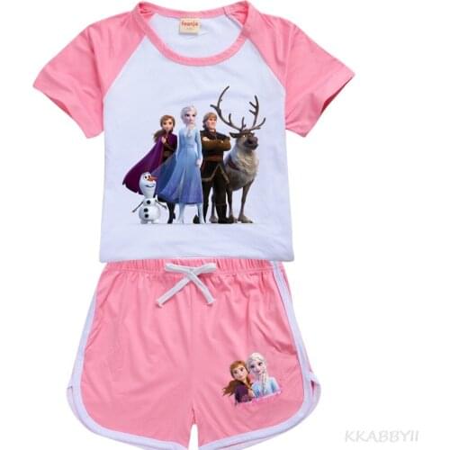 Frozen Boys Fashion T-shirt Shorts Leisure Sports Suit 100 Cotton Kids Clothing for Girls Tops Suit Sleep Set