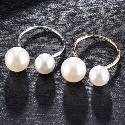 Fashion Pearl Ring Exaggeration Fashion U-shaped Opening Adjustable Gold Ring for Women New Jewelry Adjustable Bijoux