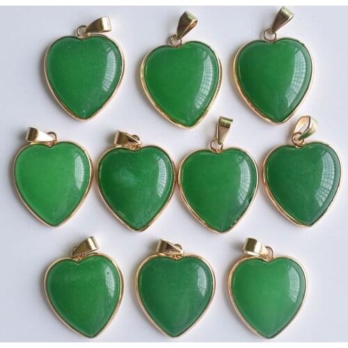 Wholesale 10pcs/lot 2020 New high quality natural stone gold side heart shape pendants 25mm for jewelry making free shipping