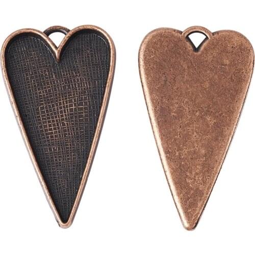 PandaHall 50pcs 53.5x30x4mm Tibetan Style Antique Alloy Heart Large Pendant Cabochon Bezel Settings Lead & Cadmium & Nickel Free