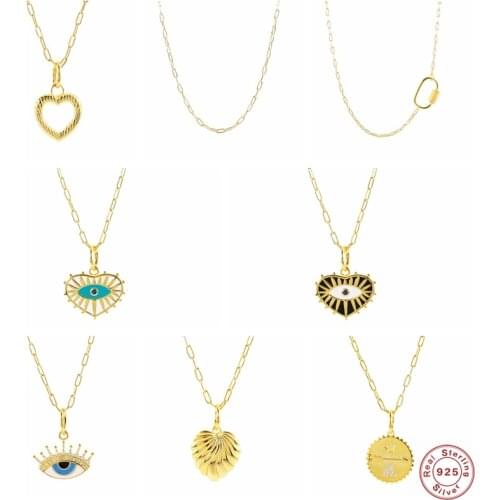 Luxury Paperclip Chain Necklaces S925 Sterling Silver Love Heart Eye Pendant Necklace for Women Girl Collares Charming Jewerly