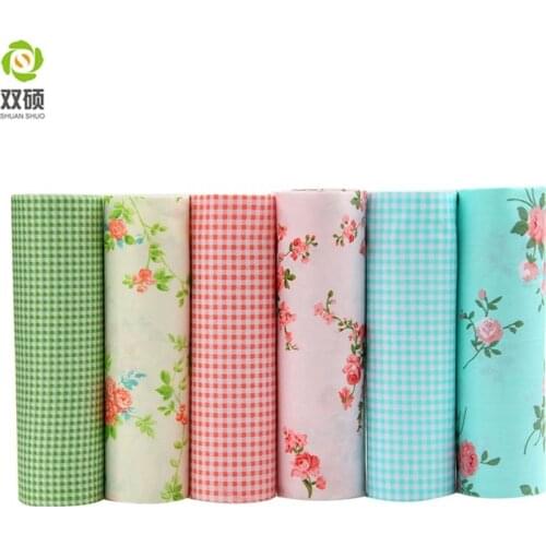 Shuanshuo Lattice &Flower Fabric Patchwork Needlework Textile Pattern Sewing Fabric For Doll Clothes Quilting 40x50CM 6PCS/LOT