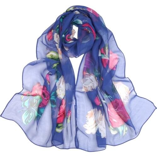 Chiffon Florak Print Scarves Silk Scarf Fashion Women Roses Printing Long Soft Wrap Scarf Simulation Silk Shawl Beach Scarf