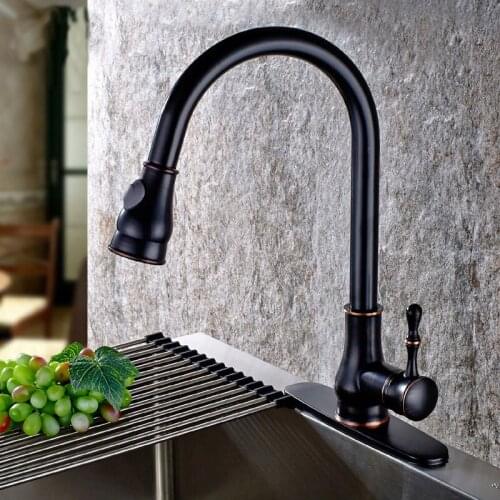 Kitchen Sink Faucets Total Brass Pull Out/Down Mixer Tap Single Handle Hot & Cold Black Oil Brushed Rotating Kitchen Crane Tap