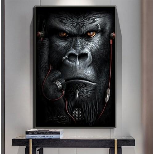 Modern Big Nostrils Black Gorilla Canvas Painting Picture Nordic Animal Poster and Prints Monkey Wall for Living Room Home Decor