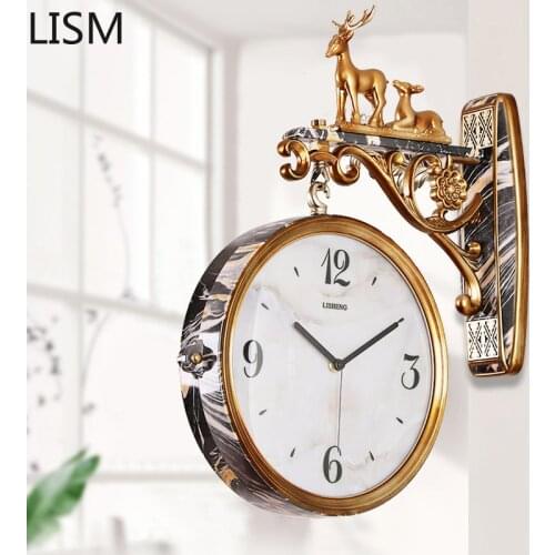 Modern Design Art Wall Clock Nordic Elegant Living Room Light Luxury Mute Two-sided Wall Clock Reloj Pared Decorativo