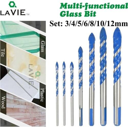 LAVIE 7pcs 3/4/5/6/8/10/12mm Multi-functional Glass Drill Bit Triangle Drill Bits For Ceramic Tile Concrete Glass Marble DB02061